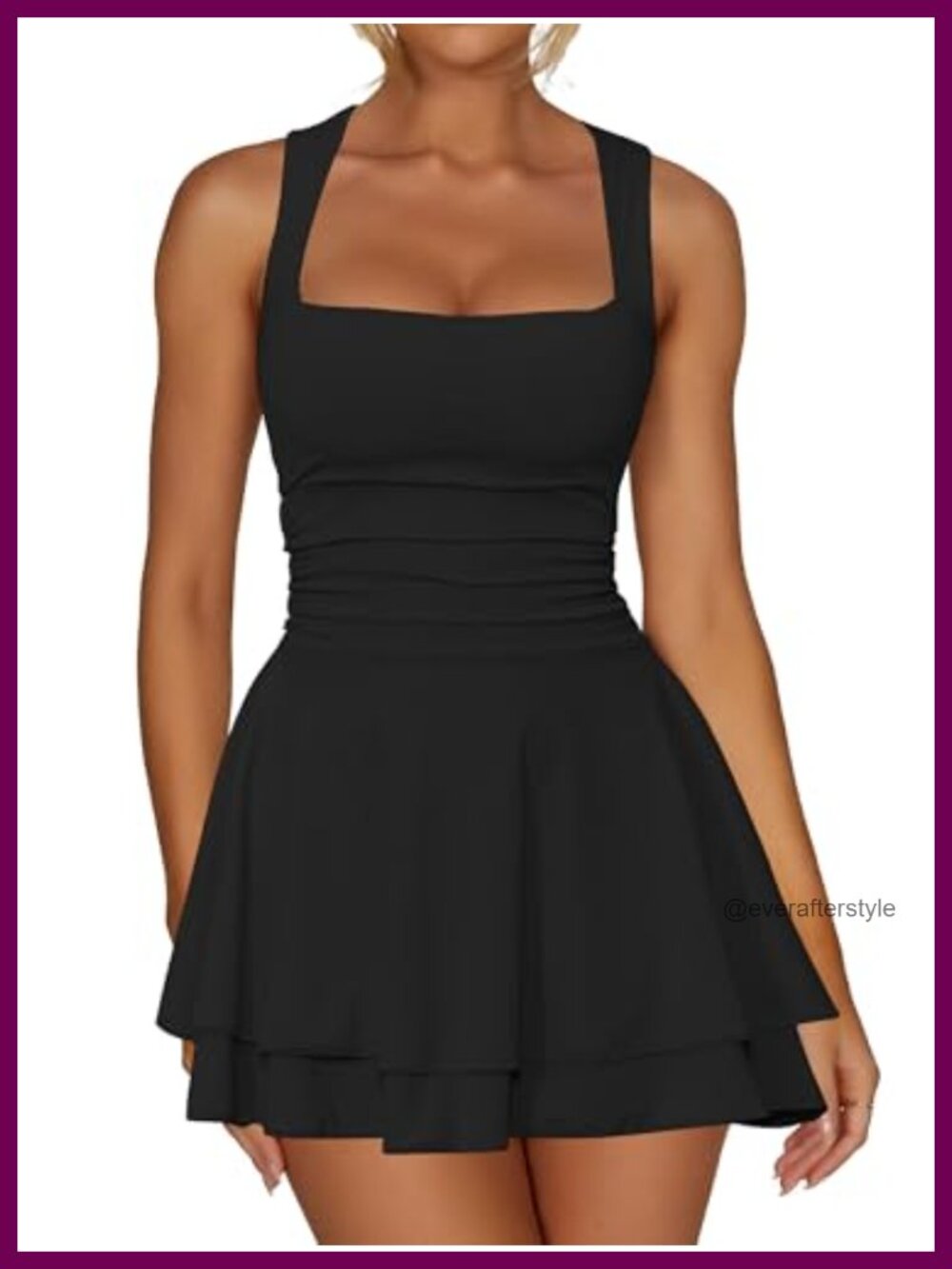 Square Neck Ruffle Hem Mini Dress Sleeveless Bodycon Party Club